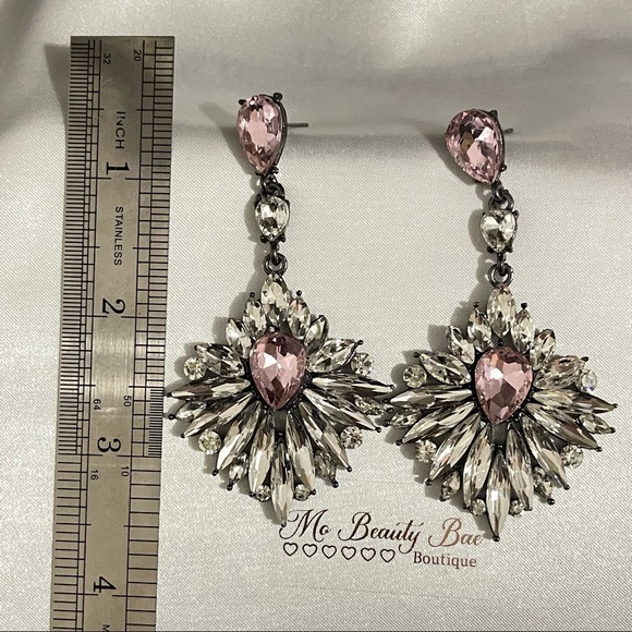 Crystal Pink Drop Earrings - Picture 3 of 6